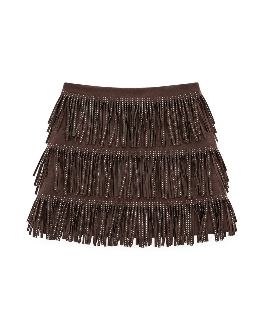 Zara studded fringe faux-suede mini skirt