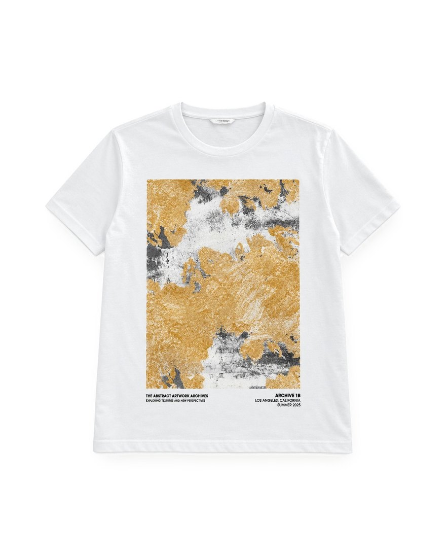 Zara white T-shirt with abstract gold and grey print