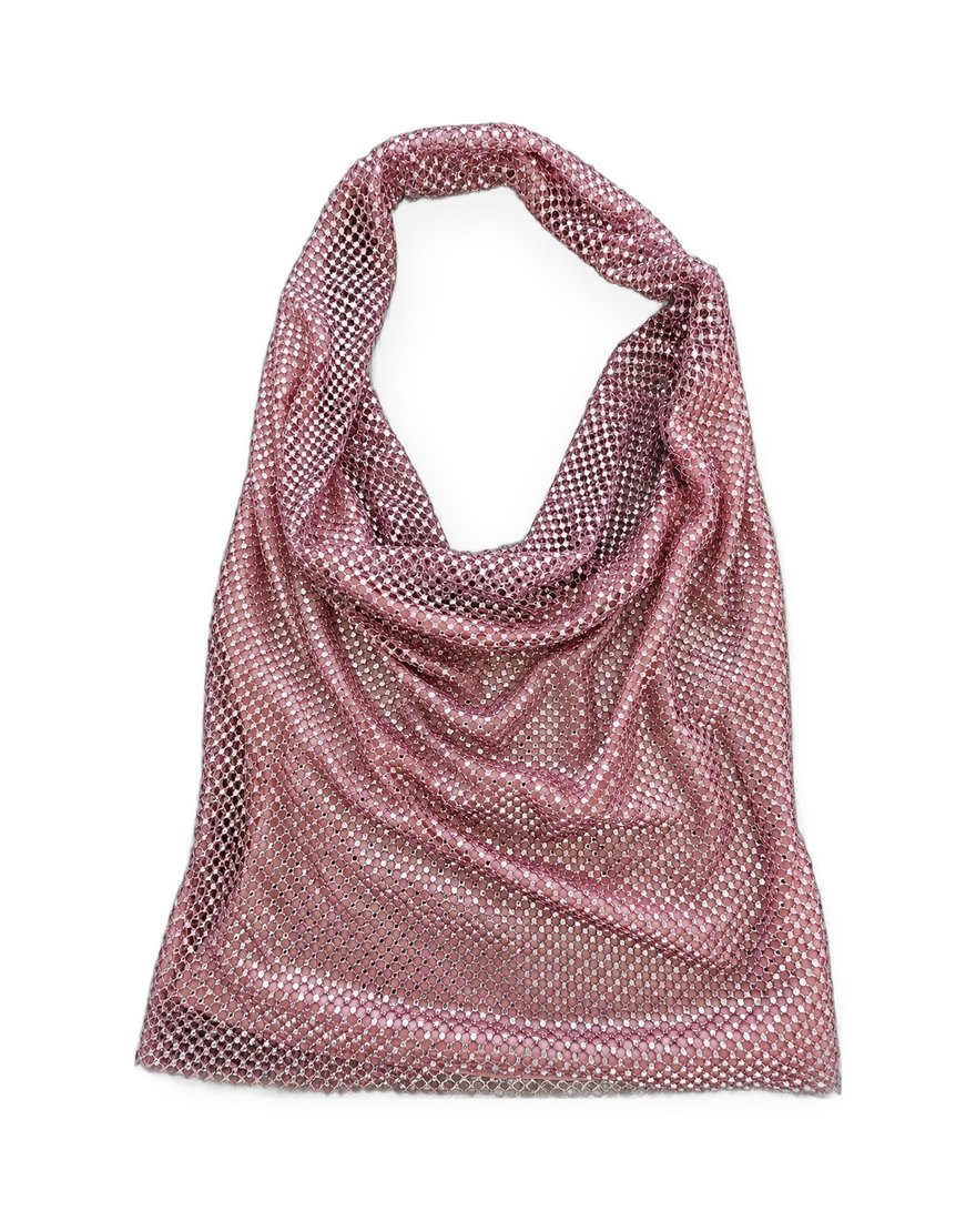Zara pink rhinestone mesh halter top, front