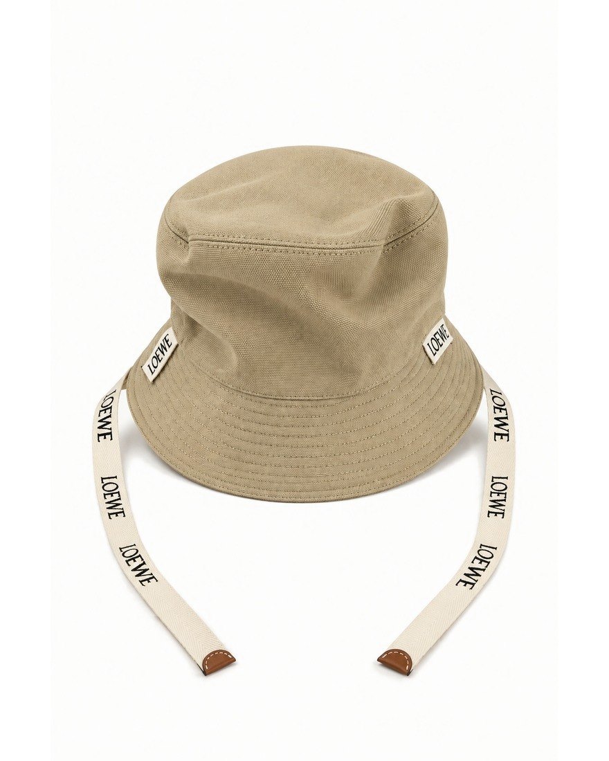 Loewe khaki canvas fisherman bucket hat with logo straps