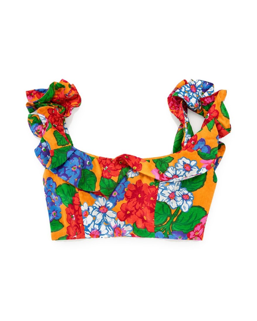 Zimmermann floral ruffle crop top, front