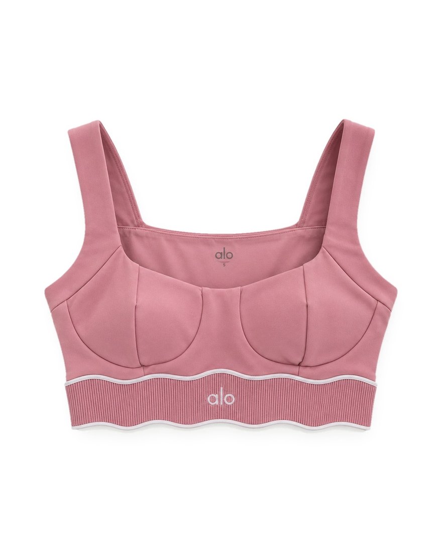 Alo Yoga dusty rose scalloped sports bra