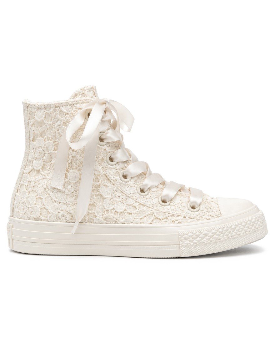 Converse Chuck 70 cream crochet lace high-tops, side view