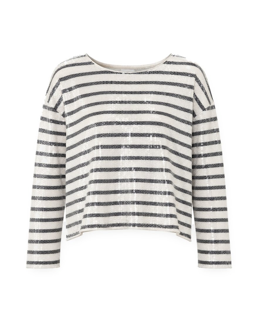 Frame sequin Breton stripe top, ivory and navy