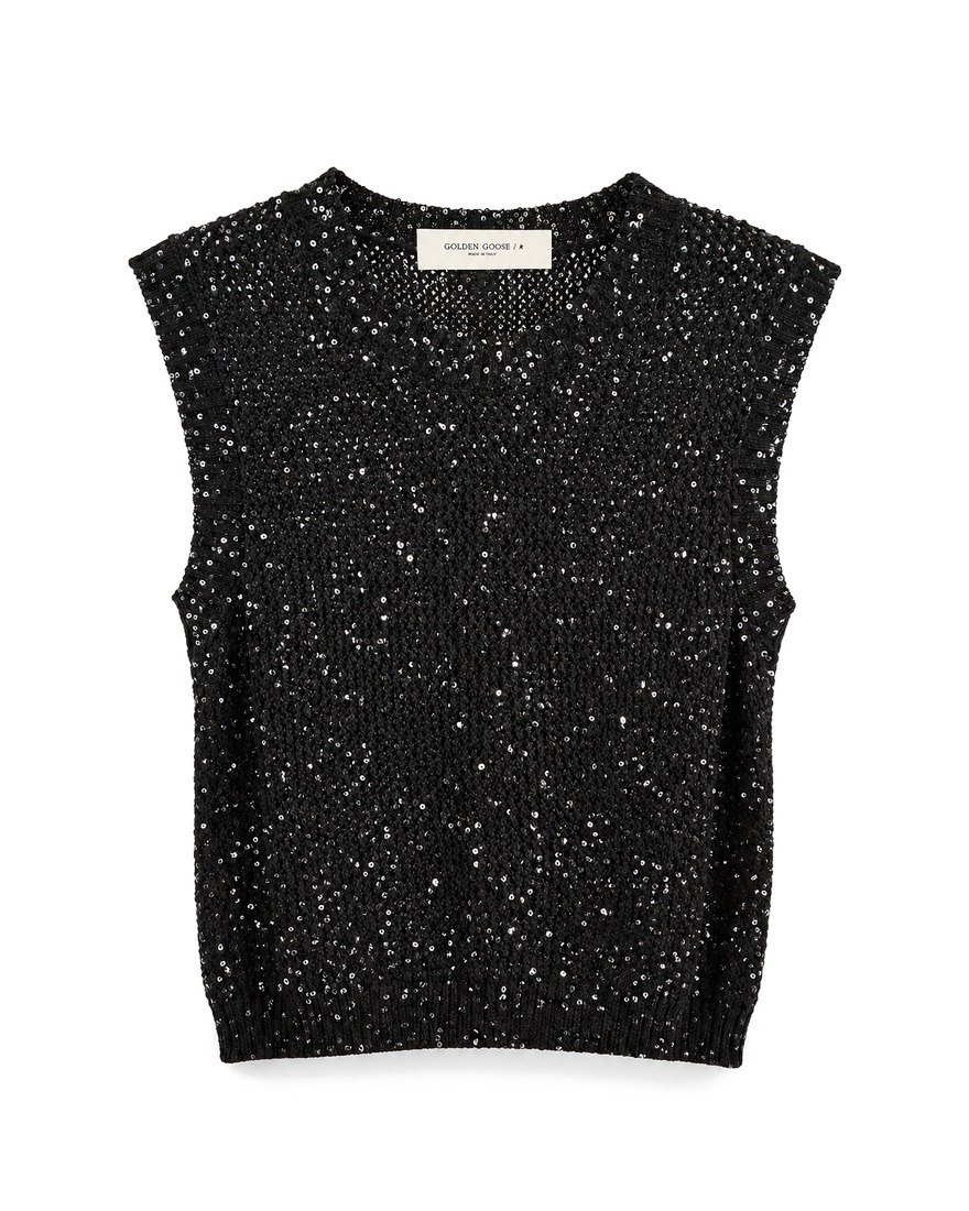 Golden Goose black sequin knit sleeveless top