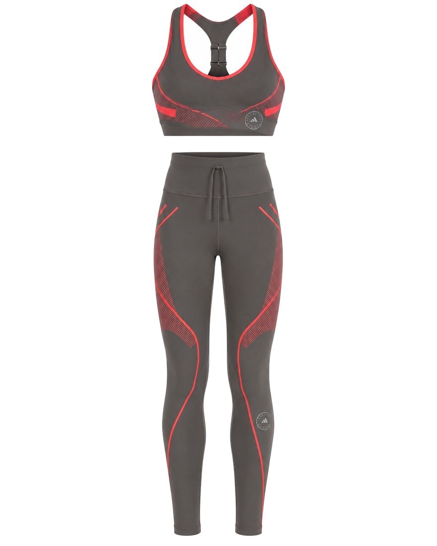 adidas by Stella McCartney TruePace bra and leggings set, grey and red