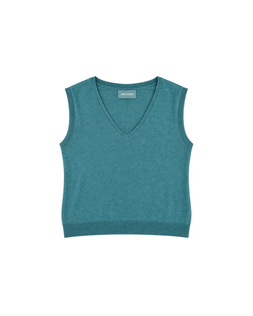 Zadig & Voltaire teal knit tank, front