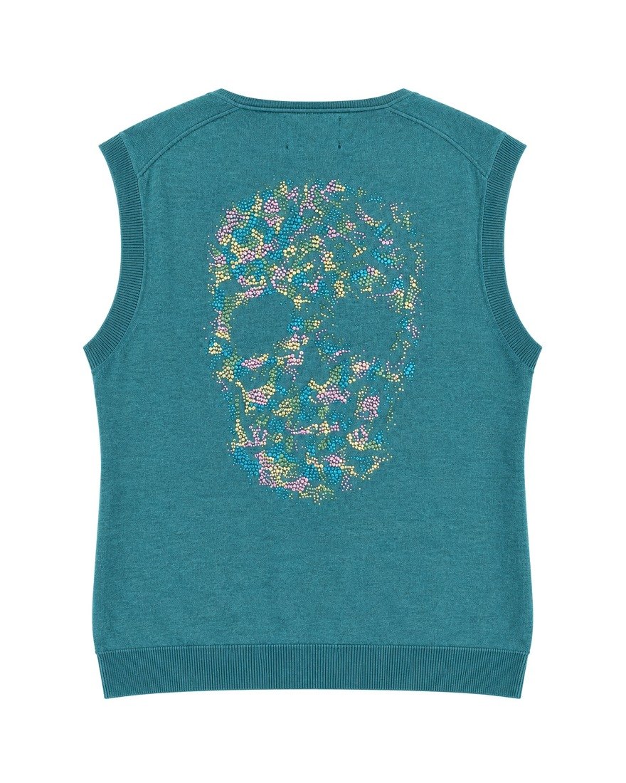 Zadig & Voltaire teal knit tank, back with crystal skull