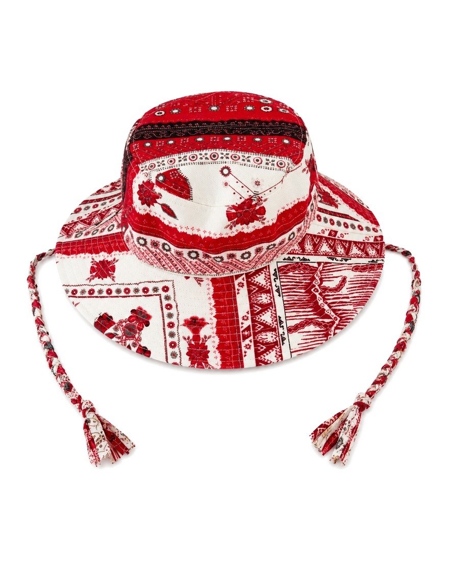 Isabel Marant Delya printed cotton bucket hat with braided ties