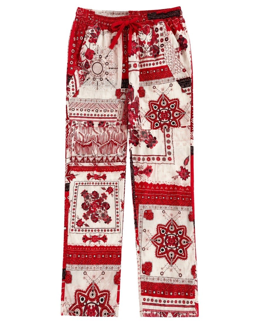 Isabel Marant red and ecru printed cotton drawstring trousers