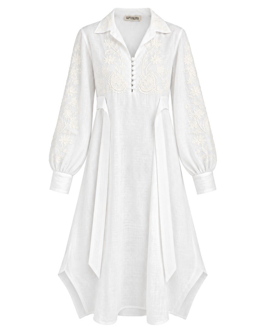 Gaptuvalnya white embroidered linen shirt dress