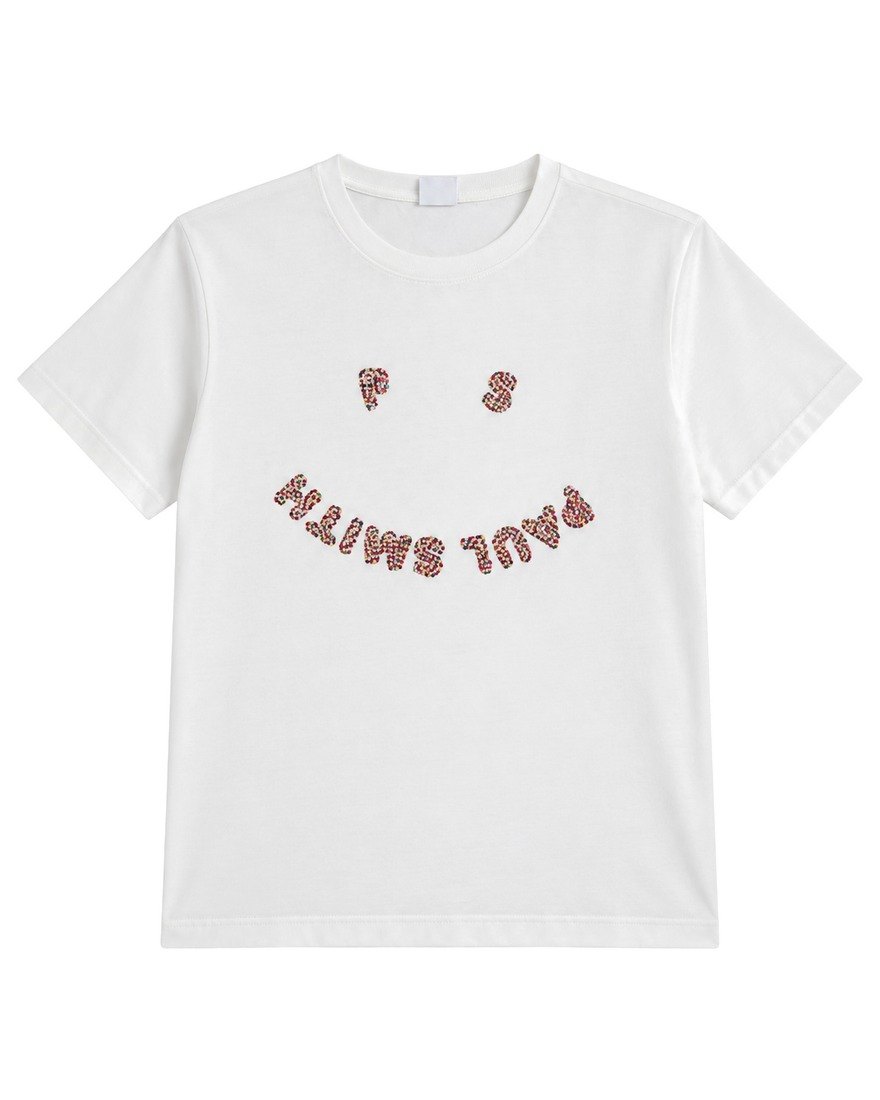 PS Paul Smith white T-shirt with beaded Happy smile logo