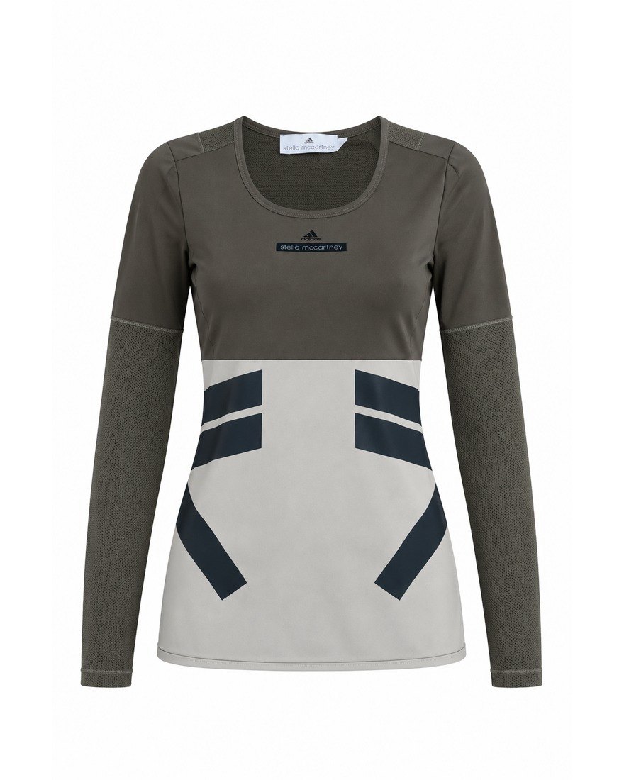 adidas by Stella McCartney khaki and grey long-sleeve running top