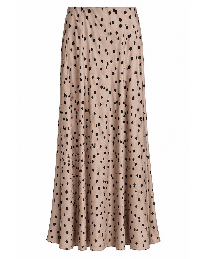 Moshe Holiday taupe polka-dot satin bias-cut maxi skirt
