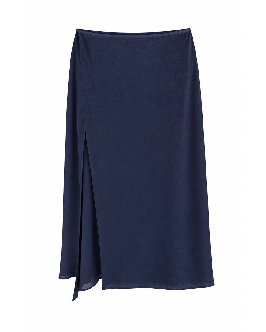 Ralph Lauren Purple Label navy silk wrap midi skirt