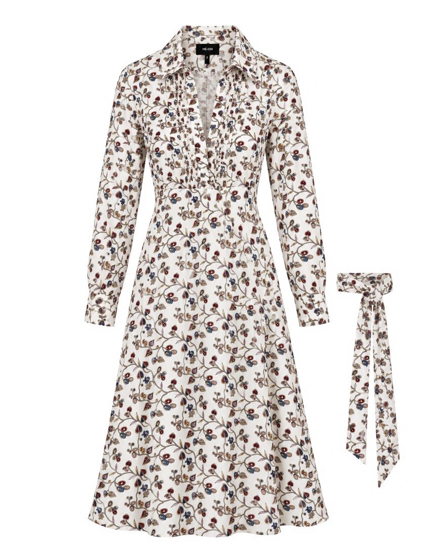 ME+EM ivory folk-floral print shirt dress with belt