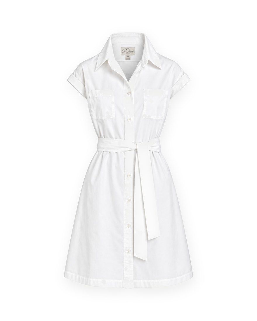 J.Crew white cotton poplin belted shirt dress