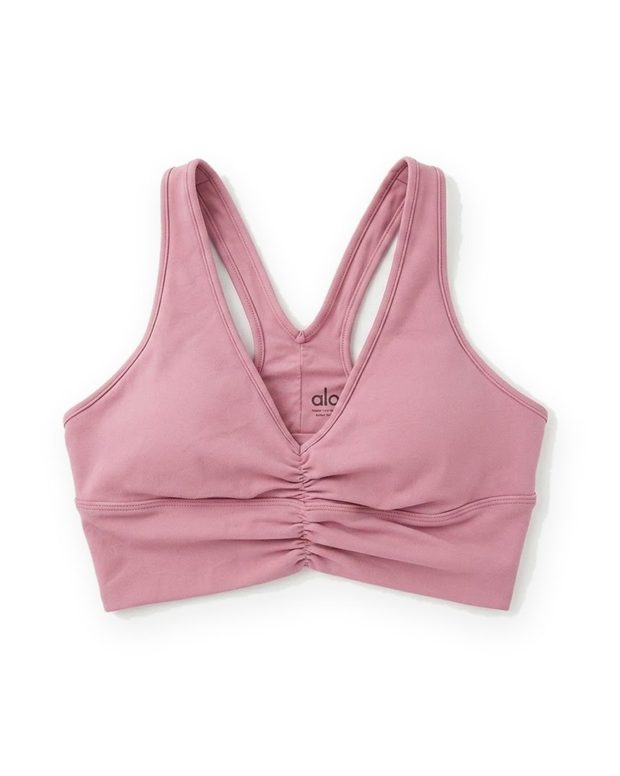 Alo Yoga dusty pink ruched V-neck sports bra