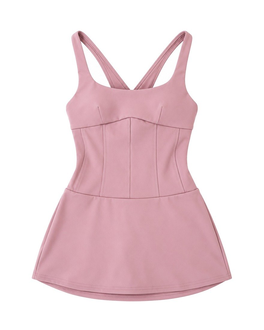 Alo Yoga dusty pink corset tennis dress with cross-back straps
