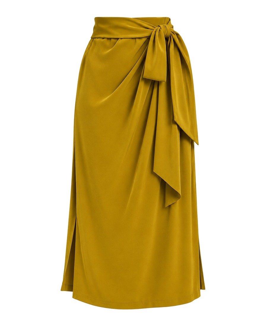 Adolfo Dominguez mustard sarong-tie midi skirt